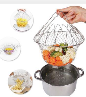 Stainless Steel Foldable Deep Fry Basket – Multi-Function Chef Cooking Tool for Frying & Draining