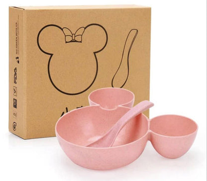 Children's Wheat Straw Dinnerware Set – Cute Mickey Bowl, Fork, Spoon & Chopsticks | Eco-Friendly Gift Set