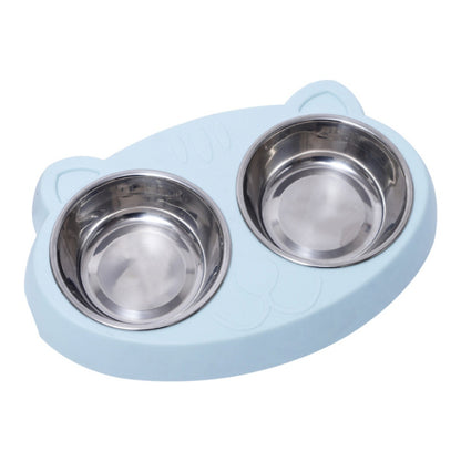 Double Dog Bowls – Stainless Steel Food & Water Feeder with Non-Slip Resin Base for Cats & Medium Dogs