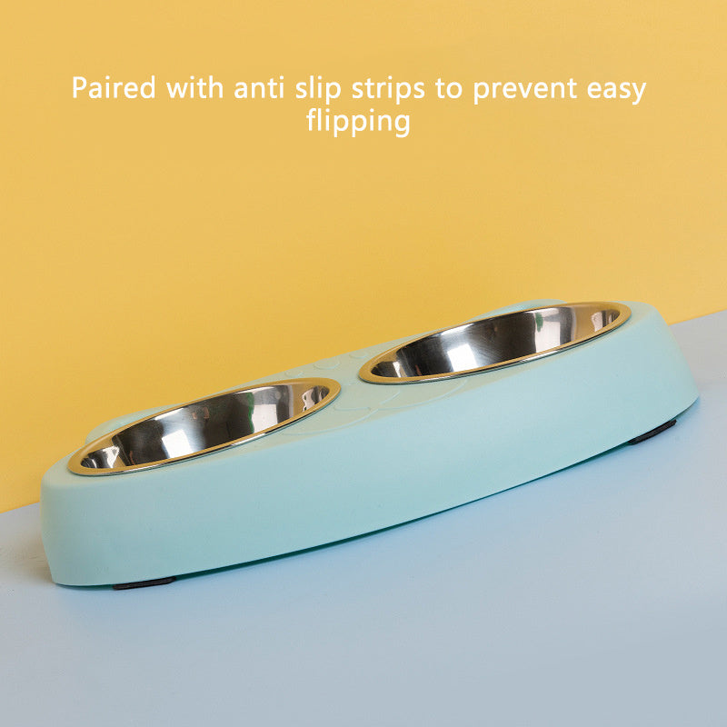 Double Dog Bowls – Stainless Steel Food & Water Feeder with Non-Slip Resin Base for Cats & Medium Dogs