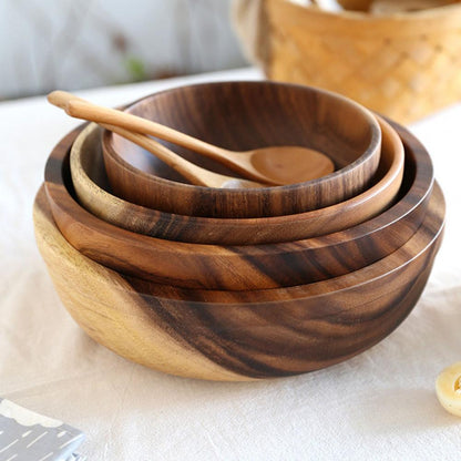 Natural Wooden Bowl – Perfect for Salad, Fruit & Food Storage | Handmade Kitchen & Restaurant Utensil