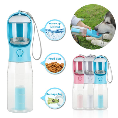 3-in-1 Portable Dog & Cat Water Bottle – Leak-Proof Pet Feeder, Drinker & Poop Bag Dispenser