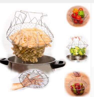 Stainless Steel Foldable Deep Fry Basket – Multi-Function Chef Cooking Tool for Frying & Draining