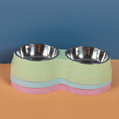 Double Pet Bowls – Stainless Steel Food & Water Feeder for Cats, Puppies & Small Dogs