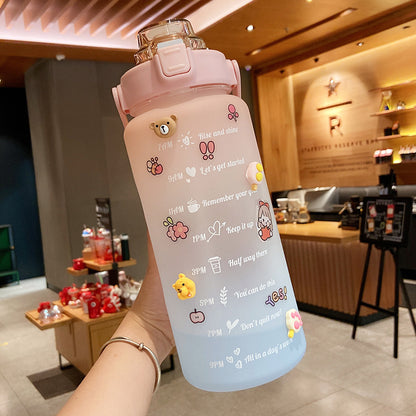 Cute 2000ml Water Bottle with Straw – Portable Hydration Bottle with Motivational Scale & Stickers