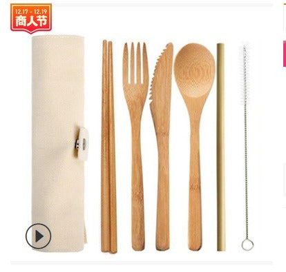 Portable Bamboo Tableware Set – Eco-Friendly 6-Piece Travel Cutlery for Dining On-the-Go