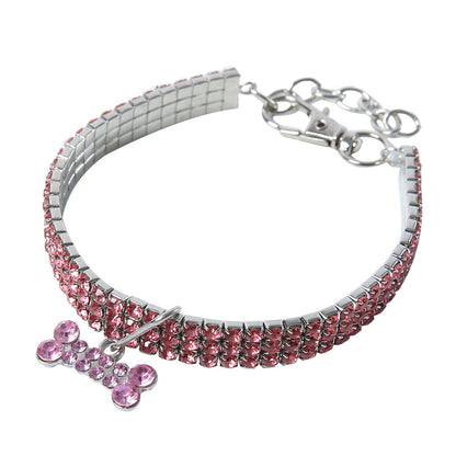 Bling Rhinestone Dog Collar – Crystal Puppy & Cat Collar with Leash for Small & Medium Dogs