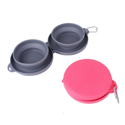 Foldable Double Pet Bowl – Portable Rubber Feeding Dish for Dogs & Cats