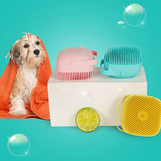 Soft Silicone Pet Bath Brush – 2-in-1 Dog & Cat Scrubber with Shampoo Dispenser for Grooming & Deshedding