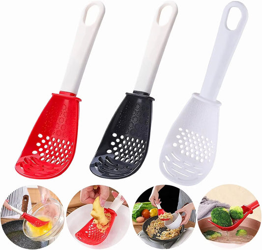 Multifunctional Slotted Cooking Spoon – Garlic Press, Food Masher & Stir-Frying Spatula in One