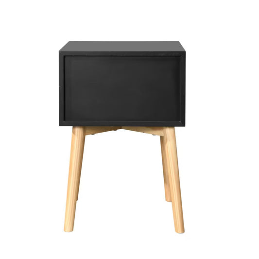 Mid-Century Modern Bedside Table – 2-Drawer Side Table with Rubber Wood Legs