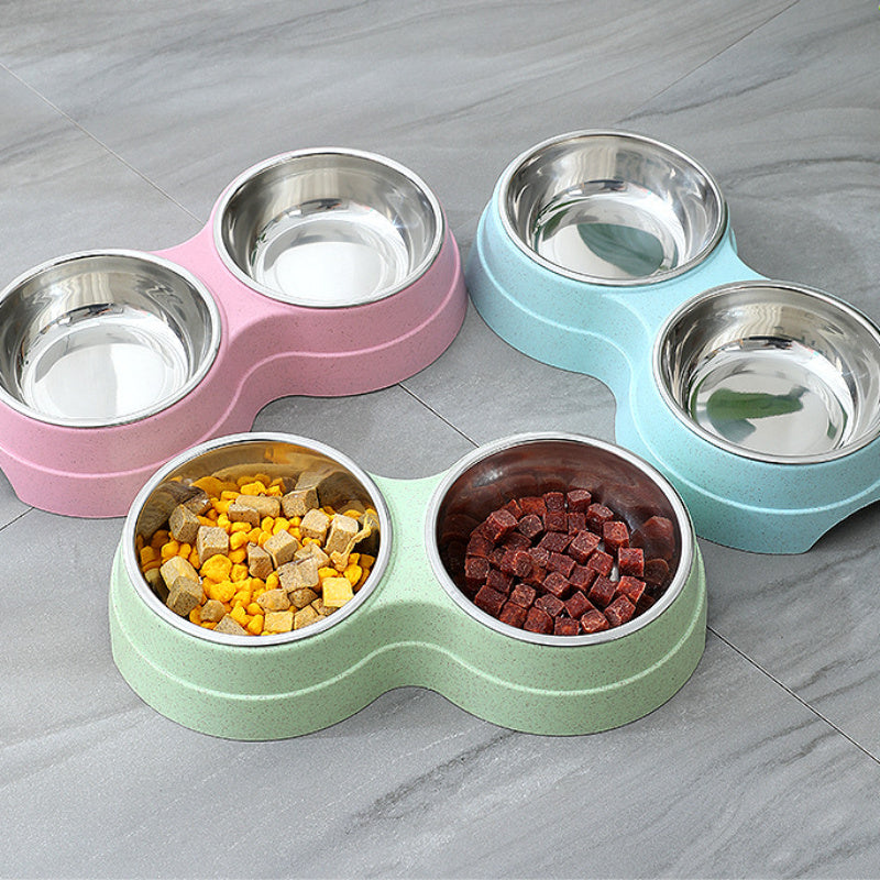 Double Pet Bowls – Stainless Steel Food & Water Feeder for Cats, Puppies & Small Dogs