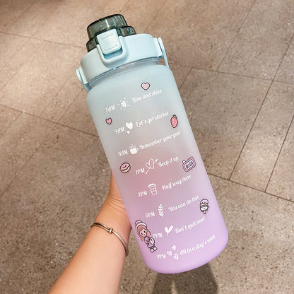 Cute 2000ml Water Bottle with Straw – Portable Hydration Bottle with Motivational Scale & Stickers