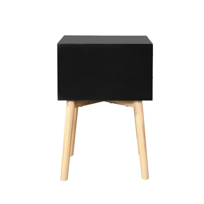 Mid-Century Modern Bedside Table – 2-Drawer Side Table with Rubber Wood Legs