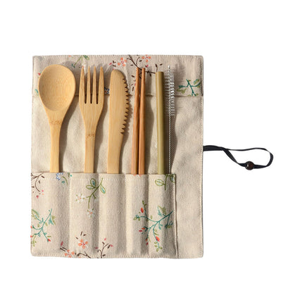 Portable Bamboo Tableware Set – Eco-Friendly 6-Piece Travel Cutlery for Dining On-the-Go