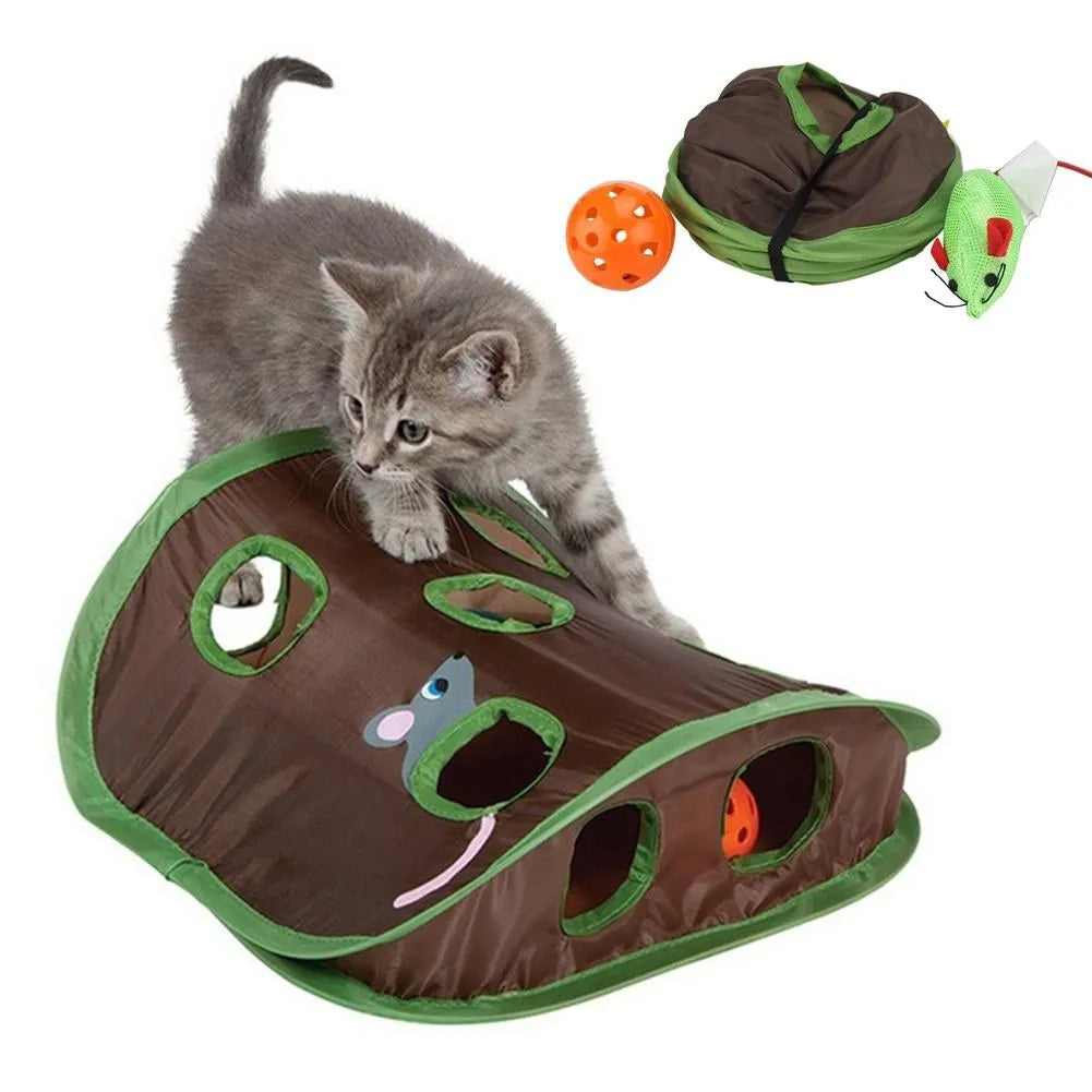 Interactive Cat Tunnel Toy – 9-Hole Hide & Seek Mouse Hunt for Smart Kittens