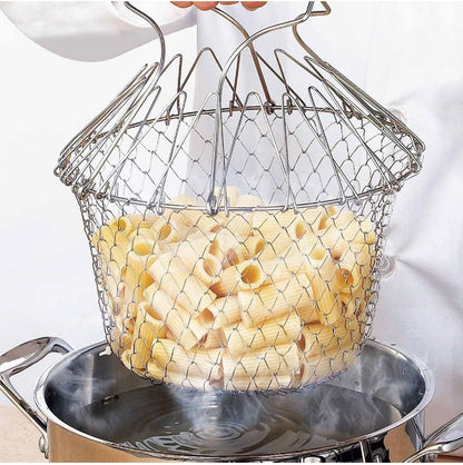 Stainless Steel Foldable Deep Fry Basket – Multi-Function Chef Cooking Tool for Frying & Draining