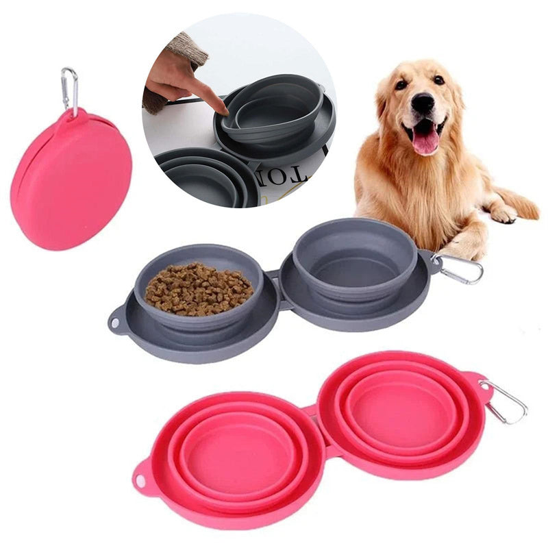 Foldable Double Pet Bowl – Portable Rubber Feeding Dish for Dogs & Cats