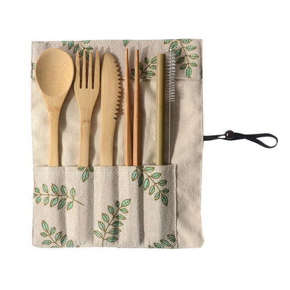 Portable Bamboo Tableware Set – Eco-Friendly 6-Piece Travel Cutlery for Dining On-the-Go