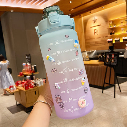 Cute 2000ml Water Bottle with Straw – Portable Hydration Bottle with Motivational Scale & Stickers