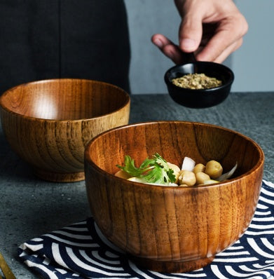 Japanese-Style Wooden Bowl – Perfect for Rice, Soup & Salad | Eco-Friendly Tableware for Home & Kids