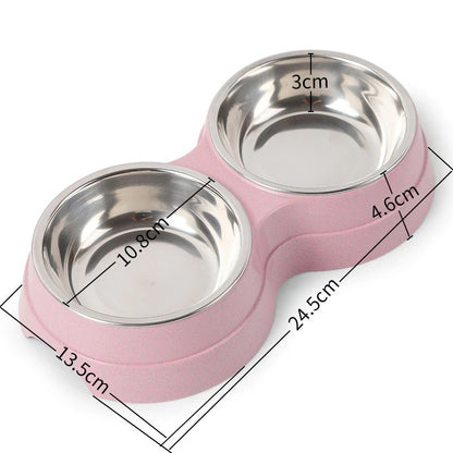 Double Pet Bowls – Stainless Steel Food & Water Feeder for Cats, Puppies & Small Dogs