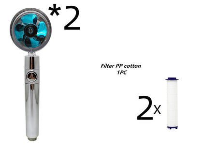 Turbocharged Propeller Shower Head – High-Pressure Handheld Nozzle with Stop Button & Cotton Filter