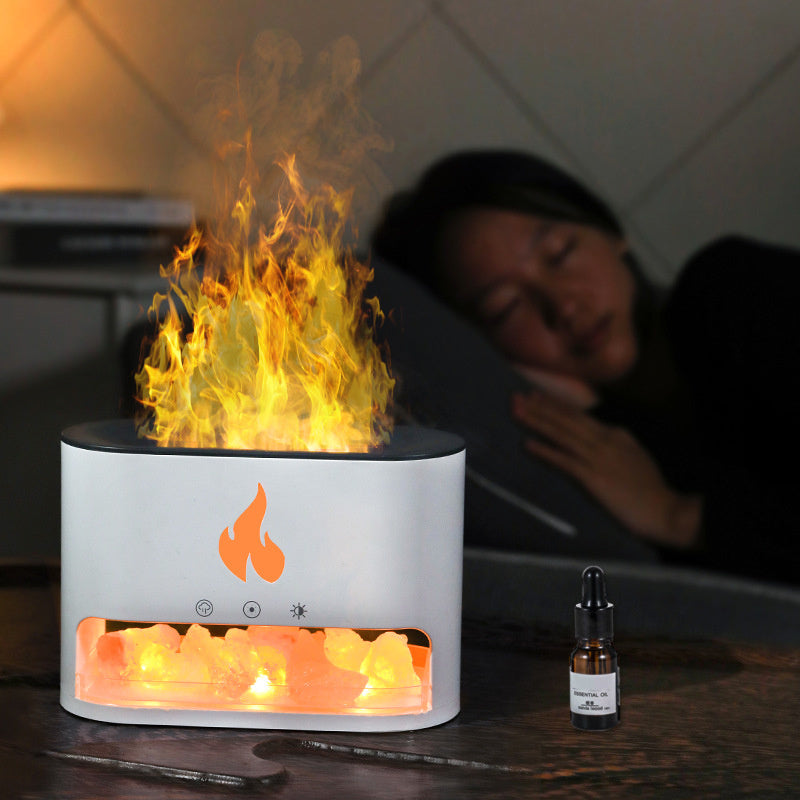 Flame Humidifier & Aromatherapy Diffuser – 3D Simulated Fire Effect with Crystal Salt Lamp