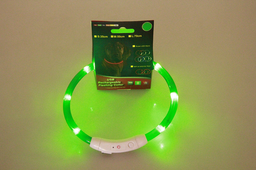 USB Rechargeable LED Dog Collar – Light-Up Neon Safety Necklace for Night Walks