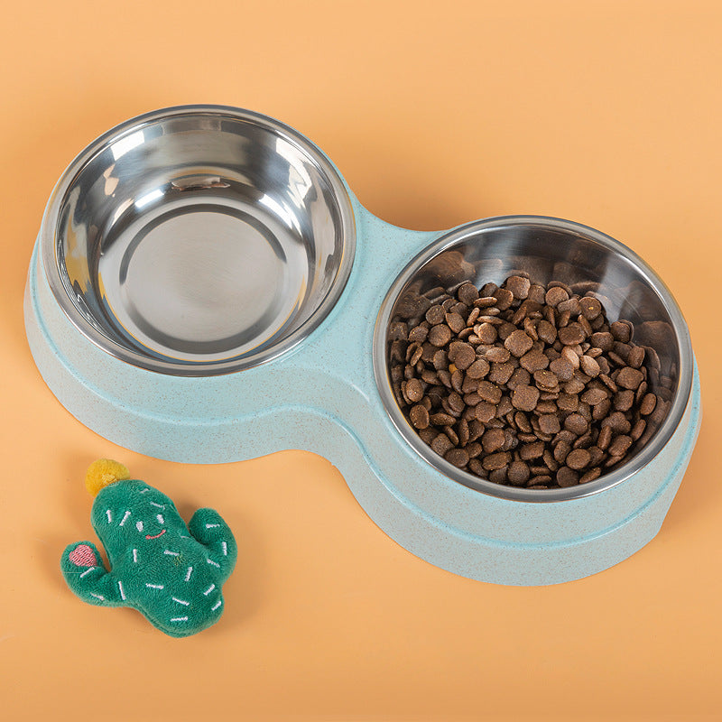 Double Pet Bowls – Stainless Steel Food & Water Feeder for Cats, Puppies & Small Dogs