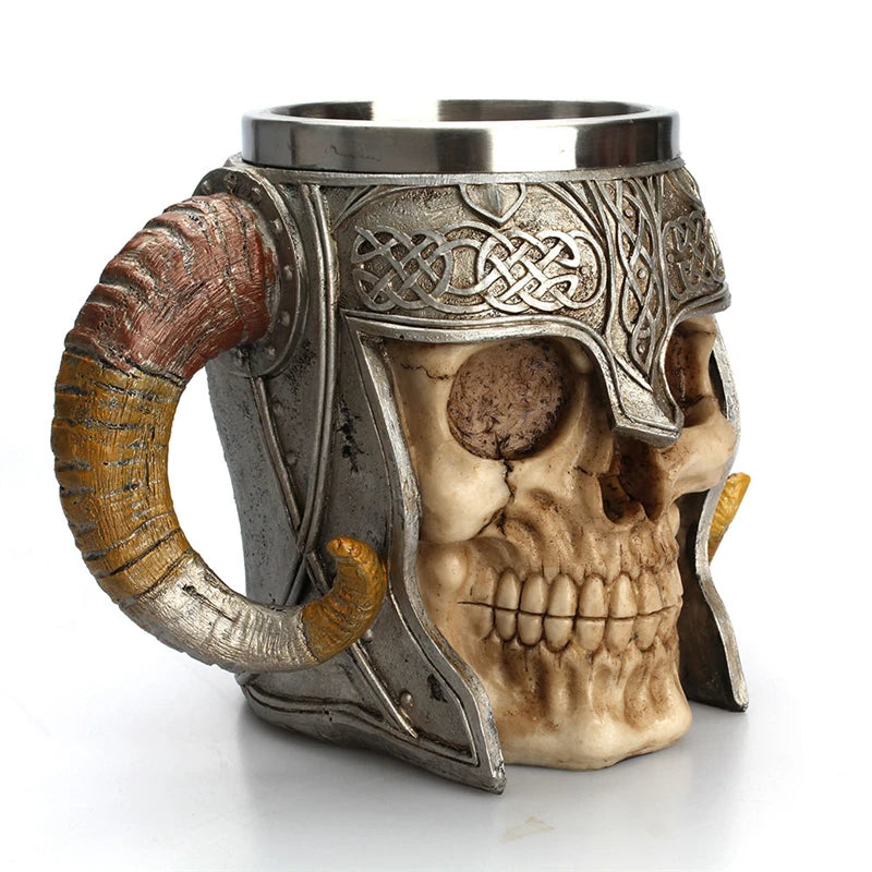 600ml Viking Skull Mug Stainless Steel Coffee Mugs Travel Cup Horn Drinking Tea Mug Halloween Mug Decoration Ceramic Tiki Mug