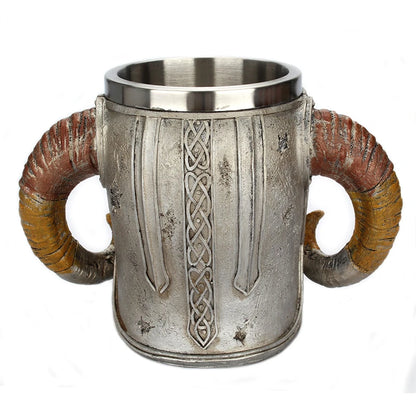 600ml Viking Skull Mug Stainless Steel Coffee Mugs Travel Cup Horn Drinking Tea Mug Halloween Mug Decoration Ceramic Tiki Mug