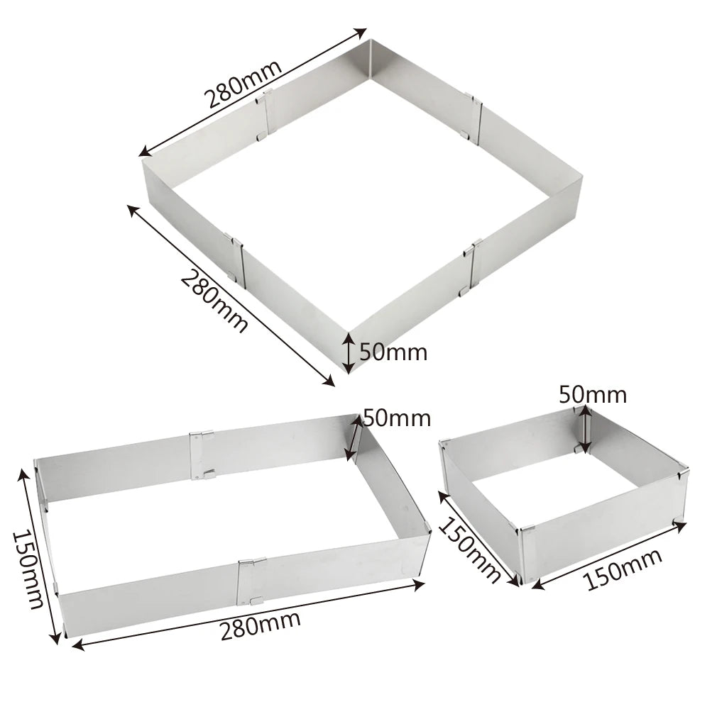 Adjustable Stainless Steel Mousse Ring – Square Cake Mold for Baking & Decorating