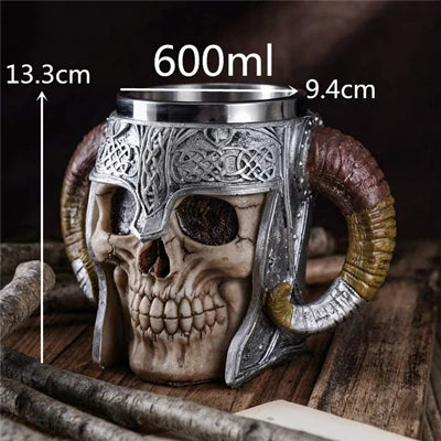 600ml Viking Skull Mug Stainless Steel Coffee Mugs Travel Cup Horn Drinking Tea Mug Halloween Mug Decoration Ceramic Tiki Mug