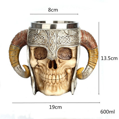 600ml Viking Skull Mug Stainless Steel Coffee Mugs Travel Cup Horn Drinking Tea Mug Halloween Mug Decoration Ceramic Tiki Mug