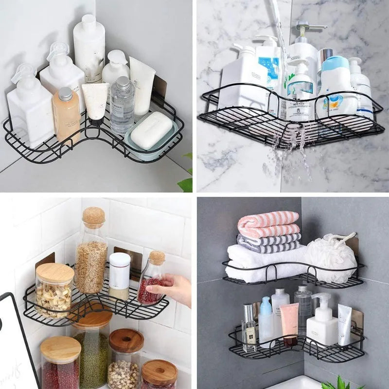 Wall-Mounted Corner Shower Shelf – Rustproof Metal Bathroom Organizer for Shampoo & Soap