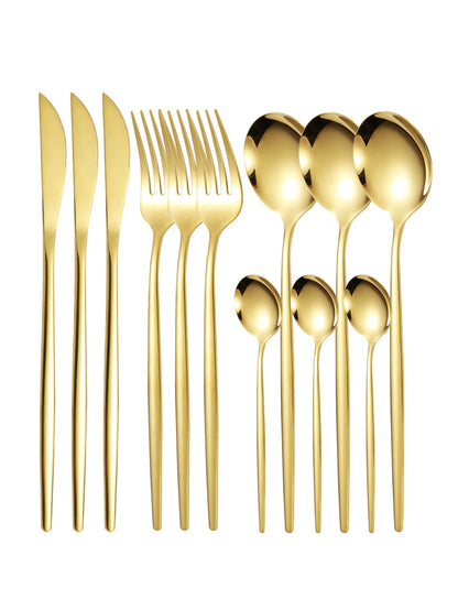 12-Piece Thin Stainless Steel Cutlery Set – Portugal Steak Knife, Fork, Dessert & Coffee Spoon