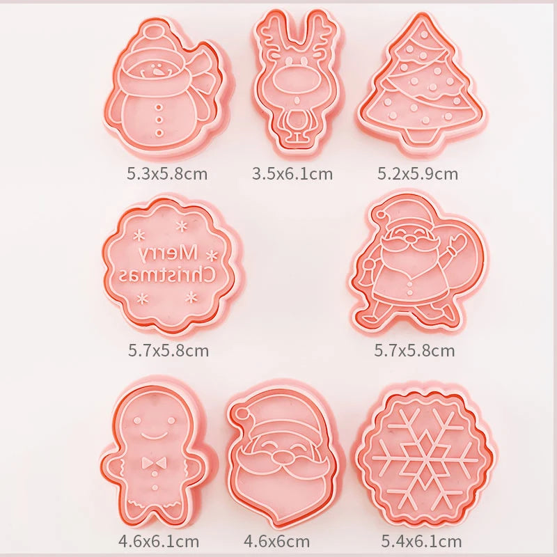 8-Piece 3D Cartoon Cookie Cutter Set – Pressable Plastic Biscuit & Pastry Molds for Baking