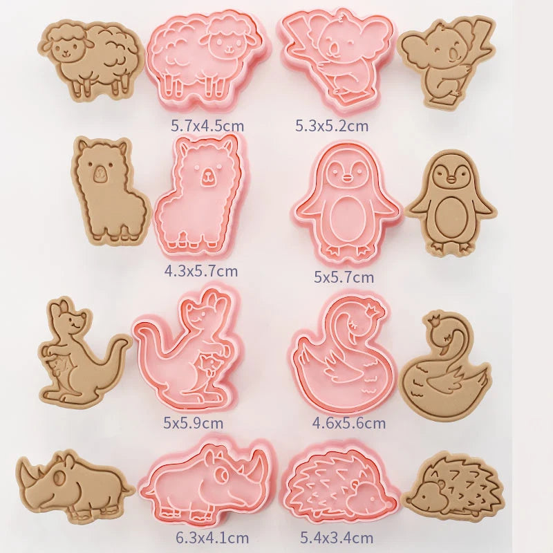 8-Piece 3D Cartoon Cookie Cutter Set – Pressable Plastic Biscuit & Pastry Molds for Baking