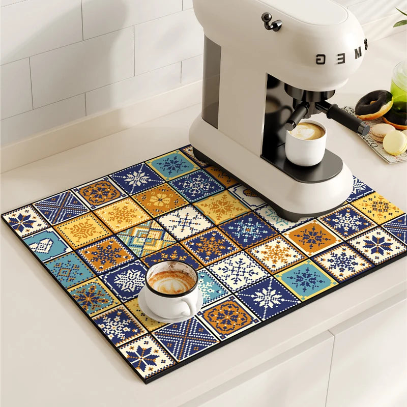 Retro Coffee Maker Mat – Non-Slip Quick-Dry Dish Drying Pad for Kitchen & Tableware