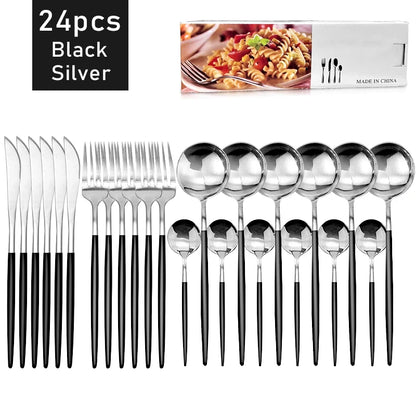 24-Piece Stainless Steel Cutlery Set – Elegant Flatware with Knife, Fork, Spoon & Teaspoon