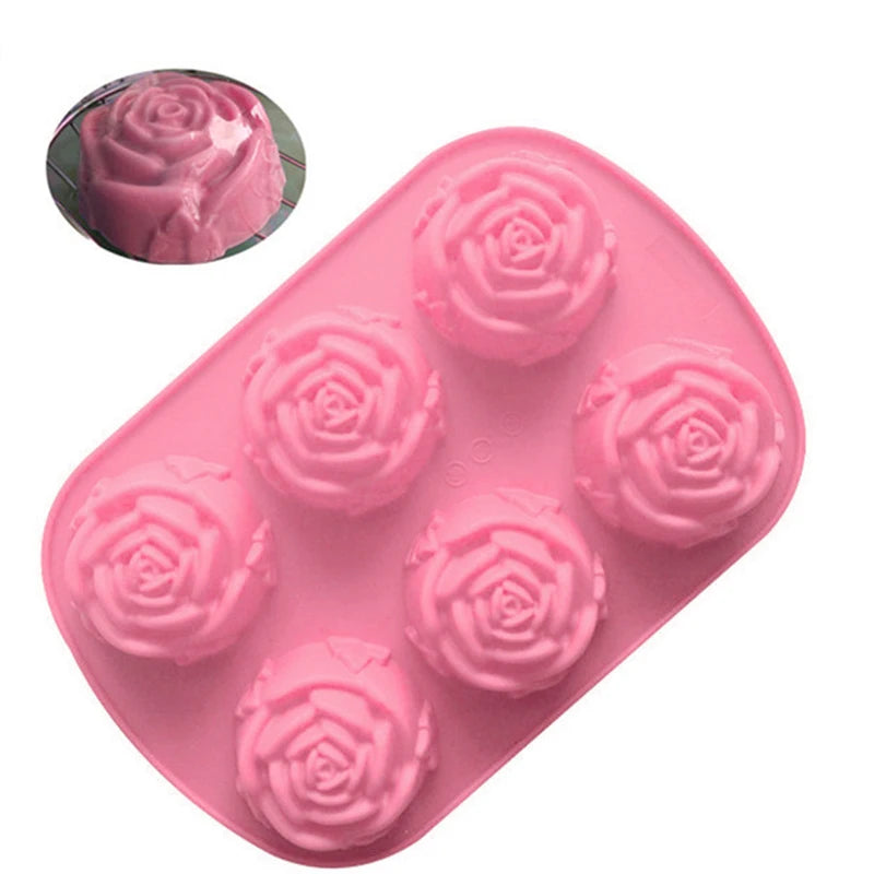 6-Cavity Silicone Rose Mold – 3D Flower Cake, Ice Cream & Chocolate Baking Tray