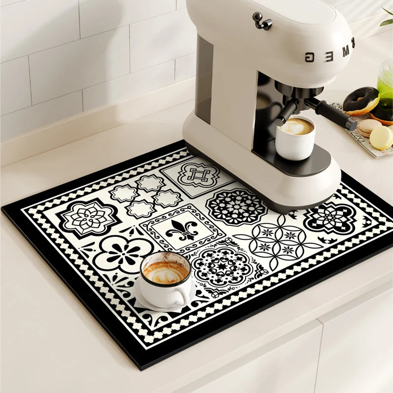 Retro Coffee Maker Mat – Non-Slip Quick-Dry Dish Drying Pad for Kitchen & Tableware