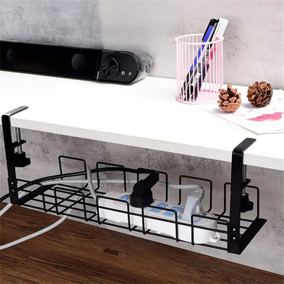 Under-Desk Cable Management Tray – No-Drill Metal Wire Organizer for Home & Office