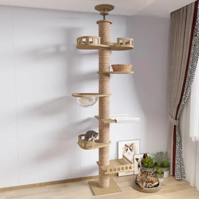 Wooden Cat Tree Tower – Multi-Layer Climbing Frame & Adjustable Cat House Furniture