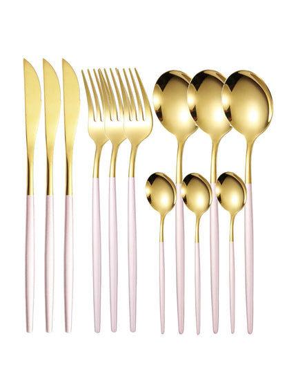 12-Piece Thin Stainless Steel Cutlery Set – Portugal Steak Knife, Fork, Dessert & Coffee Spoon