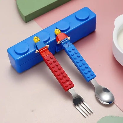 Fun & Creative Building Blocks Cutlery Set – Portable Stainless Steel Fork & Spoon for Kids