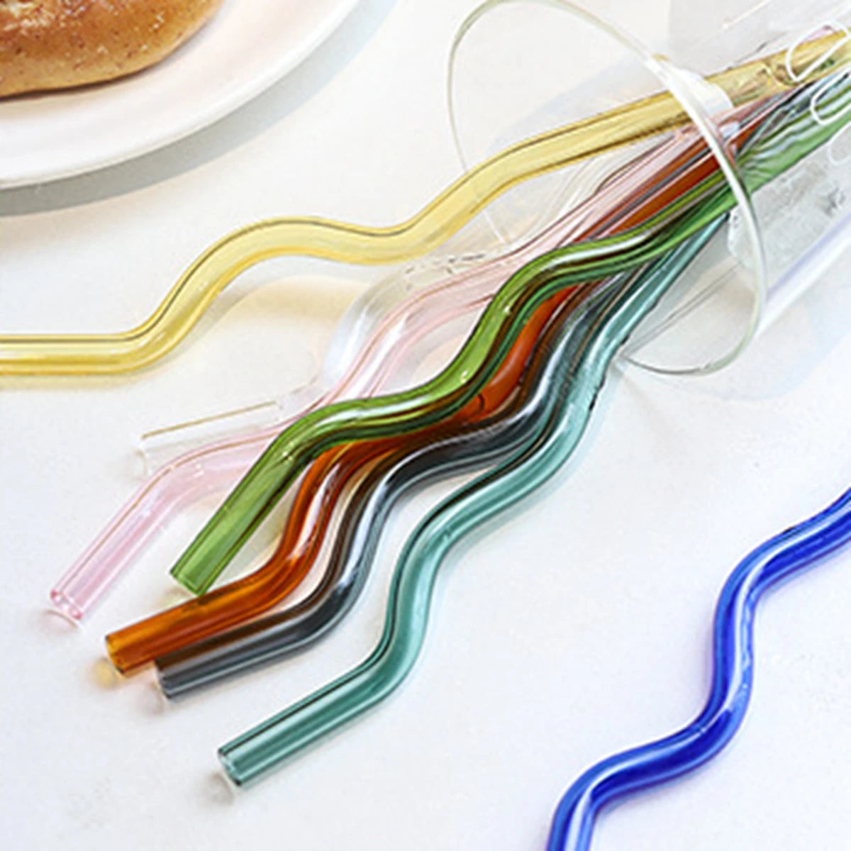 Wavy Glass Drinking Straws – Reusable & Colorful Eco-Friendly Straws for Coffee, Tea & Cocktails