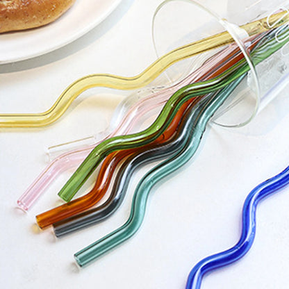 Wavy Glass Drinking Straws – Reusable & Colorful Eco-Friendly Straws for Coffee, Tea & Cocktails