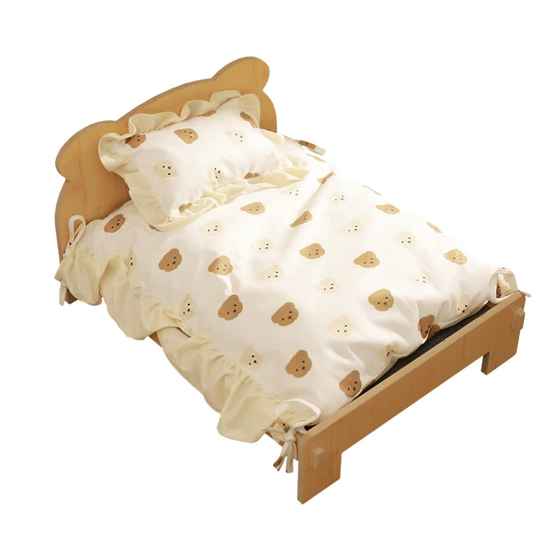 Wooden Cat & Dog Bed – Durable Indoor Pet Furniture with Teddy Bear Pattern (20x11'')